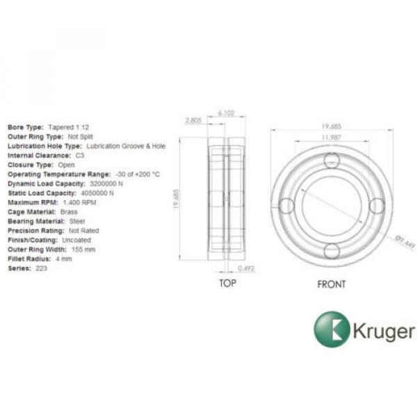 FAG 22348K-MB-C3 Spherical Roller Bearing,40 mm X 500 mm X 155 mm  1100 rpm max #4 image